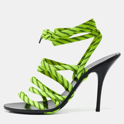 Pre-owned Balenciaga Neon Green Fabric Lace Up Sandals Size 39