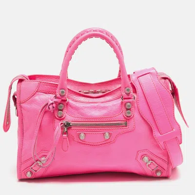Pre-owned Balenciaga Neon Pink Leather Small Classic City Tote