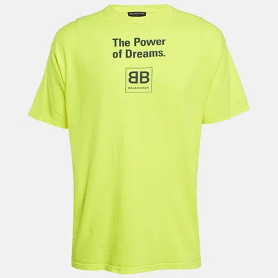 Pre-owned Balenciaga Neon Yellow Jersey The Power Of Dreams T-shirt S In Green