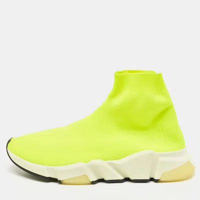 Pre-owned Balenciaga Neon Yellow Knit Fabric Speed Trainer Sneakers Size 39