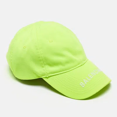 Pre-owned Balenciaga Neon Yellow Logo Embroidered Baseball Cap M