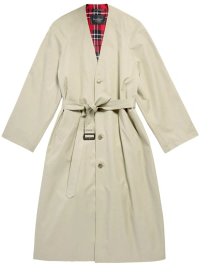 BALENCIAGA NEUTRAL BELTED COTTON TRENCH COAT