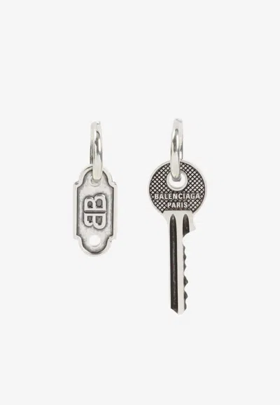 Balenciaga Antique Silver Grey Brass Neverlost Earrings In Metallic