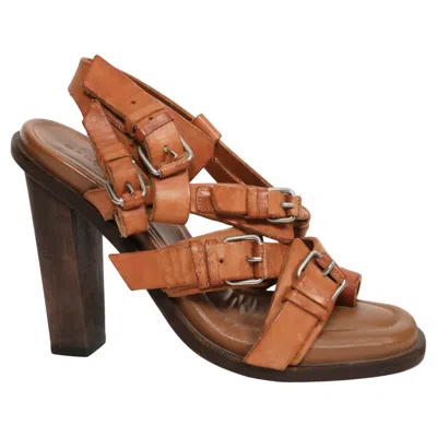Pre-owned Balenciaga New 2003 Nicolas Ghesquière For  Tan Leather Runway Sandals - 37 In Brown