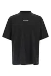 Balenciaga Men Black Crewneck T-shirt With Logo Lettering On The Front And Logo Patch On The Sleeve  In Multi