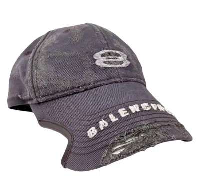 Pre-owned Balenciaga New  Distressed Unity Logo Notched Hat In Black