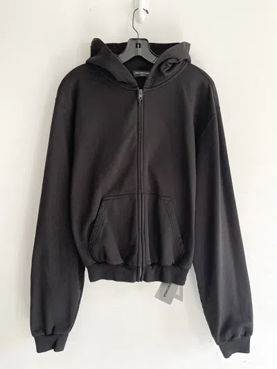Pre-owned Balenciaga New Cropped Tab Logo Zip Up Hoodie (m) Fits S-m In Black