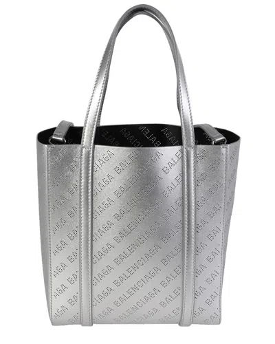 Balenciaga New Silver Calfskin Logo Perforated Xxs Everyday Tote (authentic  Pre-loved)