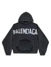 Balenciaga Men Black Hoodie With Logo Lettering On The Front And Logo Print On The Back In Cotton Ma In Black