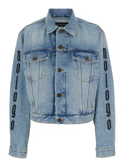 Balenciaga Embroidered Back Front Pockets Long Sleeves Jacket In Blue