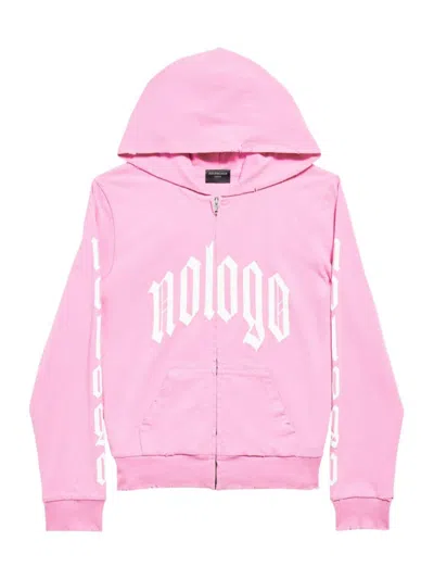 Balenciaga Nologo Zip-up Hoodie Small Fit In 5708 Light Pink/white