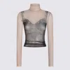 Balenciaga Black And Light Beige Trompe Loeil Lingerie Top In Black