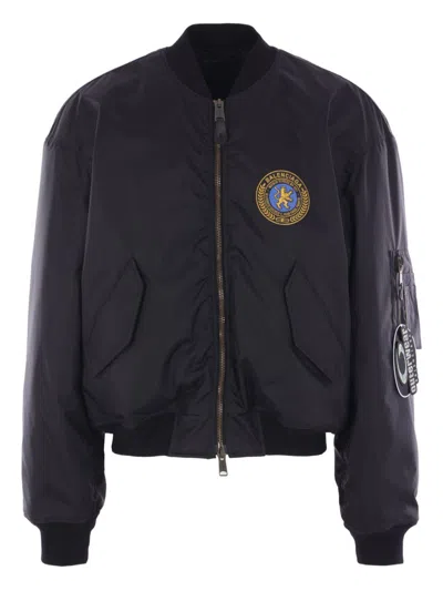 Balenciaga Nylon Bomber Jacket In Black