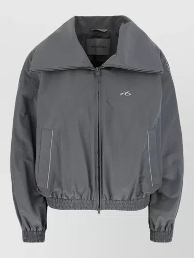 Balenciaga Nylon Cotton Jacket Elasticated Cuffs Oversized Collar In Gray