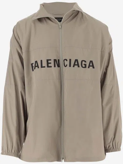 Balenciaga Nylon Jacket With Logo In Beige