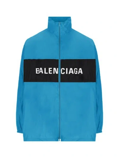 Balenciaga Windbreaker Logo Jacket In Turquoise