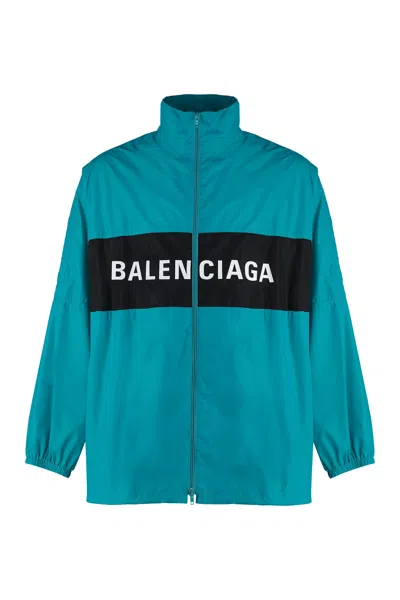 Balenciaga Windbreaker Logo Jacket In Turquoise