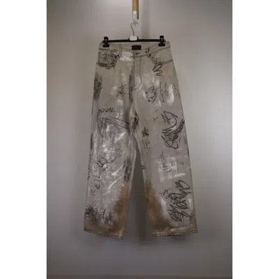 Pre-owned Balenciaga O1rshd1 Graffiti Jeans In Beige