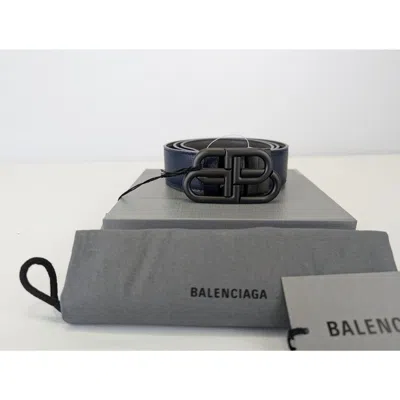 Pre-owned Balenciaga O1rshd1 Q:3 / Size: 110cm / Bb Reversible Belt Grey & Navy In Blue