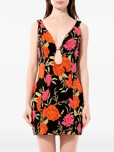 Balenciaga Oeillet Floral-print Dress In Black