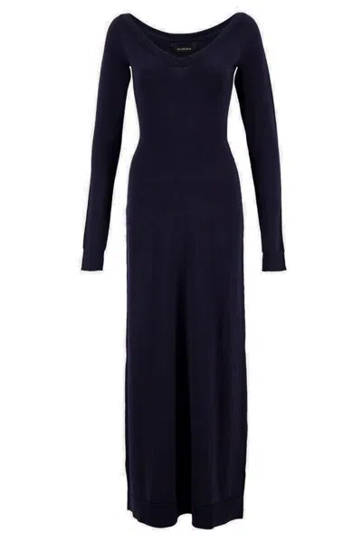 Balenciaga Wool-blend Dress In Navy