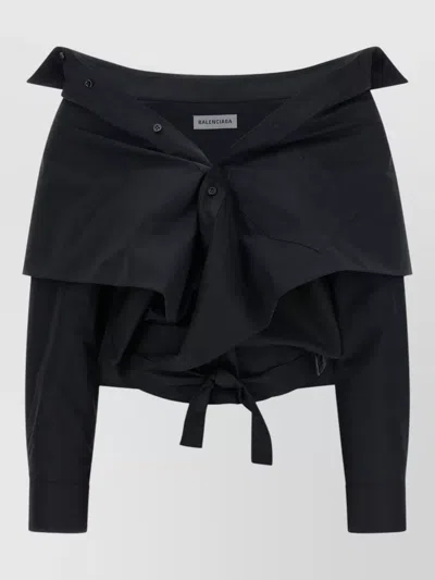 Balenciaga Off Shoulder Crop Shirt Long Sleeves In Blue