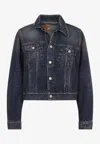 Balenciaga Denim Off-the-shoulder Jacket In Blue