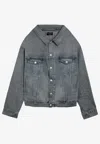 Balenciaga Off Shoulder Light Blue Denim Jacket In Blue