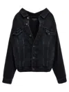 Balenciaga Off-shoulder Denim Jacket Casual Jackets, Parka Blue