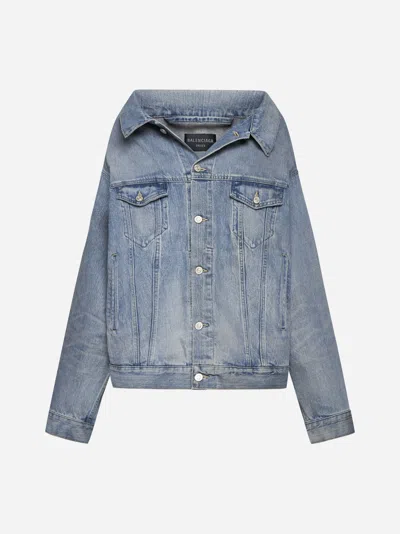 Balenciaga Off Shoulder Jacket In Blue