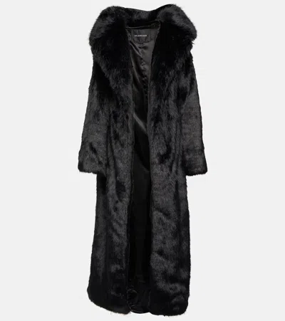 Balenciaga Off-shoulder Faux Fur Coat In Black
