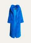 Balenciaga Maxi Faux Fur Coat In In Blue Scuro
