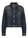 Balenciaga Off-shoulder Dark Blue Cotton Jacket In Blue
