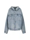 Balenciaga Off Shoulder Light Blue Denim Jacket In Blue