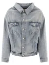 Balenciaga Shoulderless Jacket With Pockets And Vintage Style In Gray