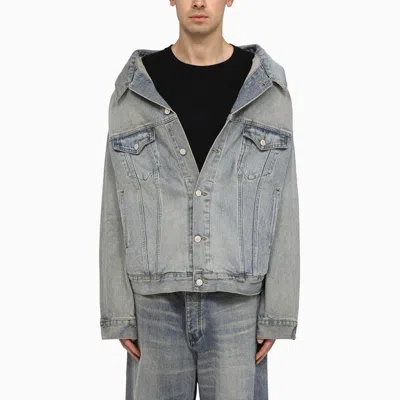 Balenciaga Off Shoulder Light Blue Denim Jacket