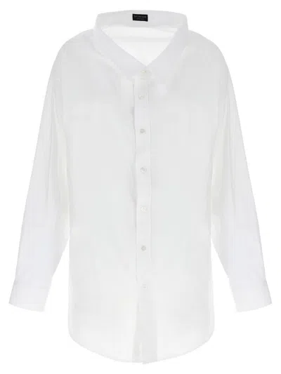 Balenciaga Collared Off-shoulder Shirt High-low Hem In White