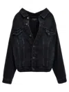 Balenciaga Off-shoulder Denim Jacket Casual Jackets, Parka Blue In Blue