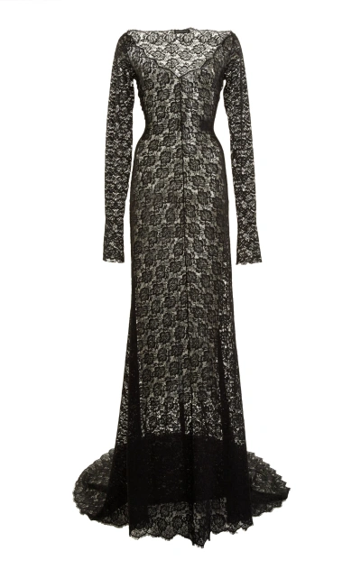 Balenciaga Off-the-shoulder Lace Gown In Black