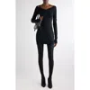 Balenciaga Off The Shoulder Long Sleeve Virgin Wool Blend Sweater Dress In 1000 Black