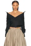 Balenciaga Off Shoulder Crop Shirt Long Sleeves In Black