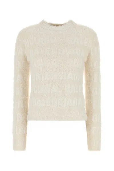 BALENCIAGA OFF-WHITE ALLOVER FURRY FITTED SWEATER