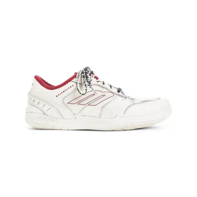 Balenciaga Off White And Red Hamptons Leather Sneakers