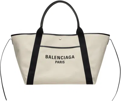 Balenciaga Off-white Biarritz Large Tote In 9260 Natural/black