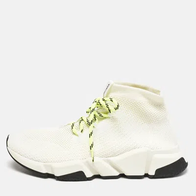 Pre-owned Balenciaga Off White Knit Fabric Speed Trainer Sneakers Size 40