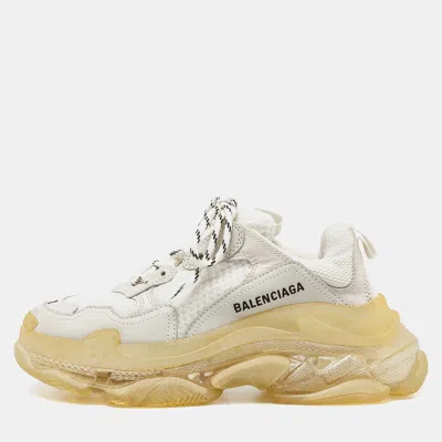 Pre-owned Balenciaga Off White Leather And Mesh Triple S Clear Sneakers Size 38
