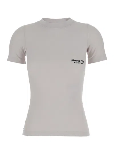 BALENCIAGA BALENCIAGA WOMEN OFF WHITE T-SHIRT WITH BEVERLY HILLS EMBROIDERY IN PEELING STRETCH JERSEY WOMAN
