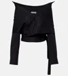 Balenciaga Off Shoulder Crop Shirt Long Sleeves In Black