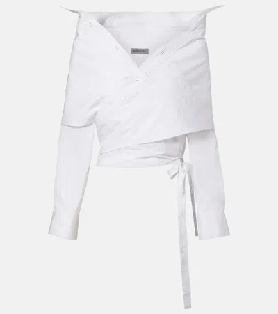 Balenciaga White Cotton Poplin Off-shoulder Wrap Shirt In Black