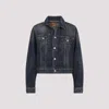 Balenciaga Denim Off-shoulder Cropped Jacket In Blue
